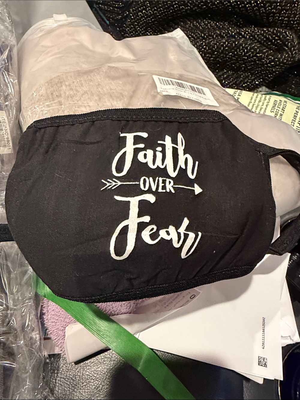 Faith Over Fear Black Cotton Face Mask - set of 5